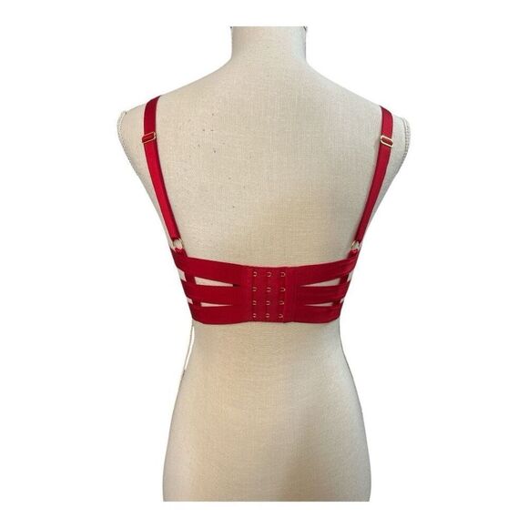 Victoria's Secret Red Banded Caged Strappy Unlined Balconet Bra 34DD Underwire - Picture 3 of 11